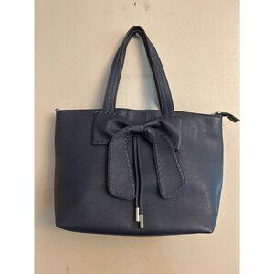 Catherine Malandrino Navy Tote Bag With Bow Accent & Leopard Print Lining